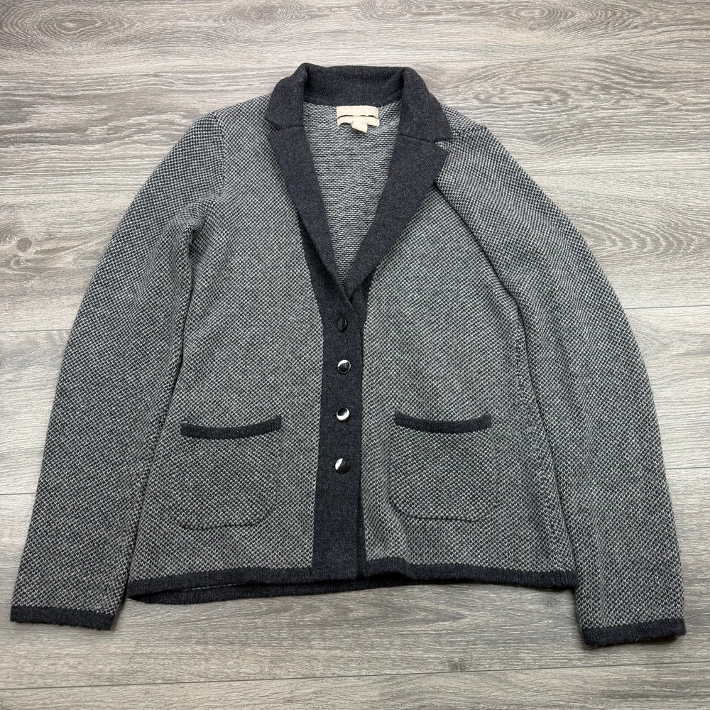 Banana Republic Cardigan Sweater Womens Medium Gray Cashmere Wool Blend Textured